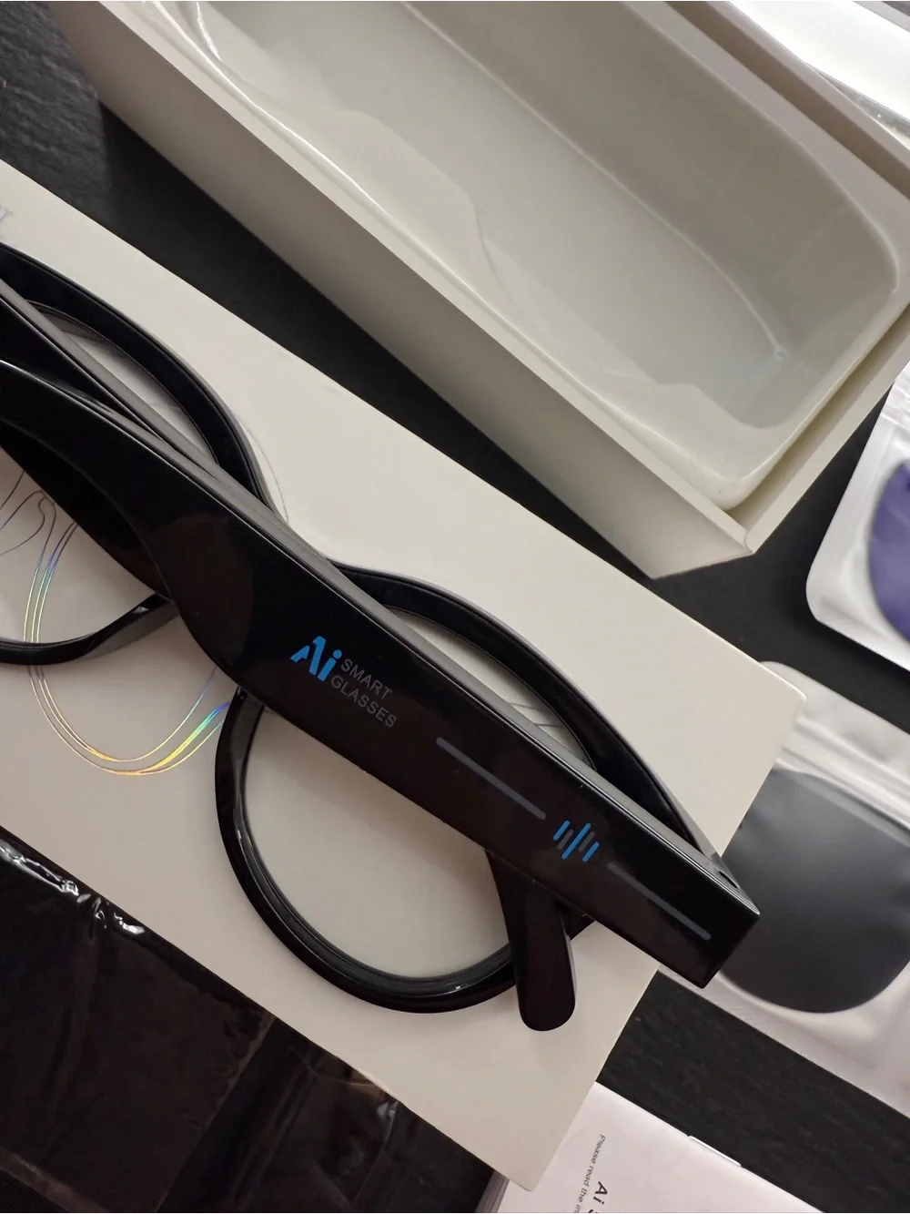 Black Smart Glasses with Interchangeable Lenses